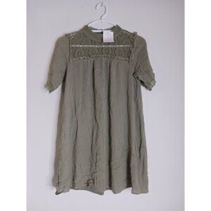 Cresent Smocked Mini Dress Olive Green Crochet Women's Size S NWT